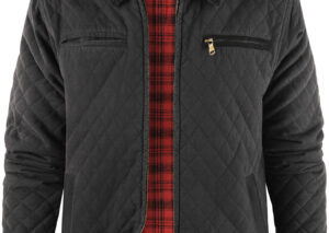 Men's Quilted Collared Neck Jacket with Plaid Lining