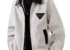 Men's Plus Size Leather Trimmed Zip Up Jacket