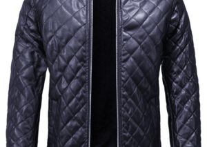 Men's Plus Size Quilted Faux Leather Bomber Jacket