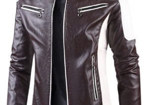 Men's Plus Size Color Block Leather Jacket