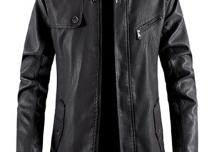 Men's Zip Up Long Sleeve Leather Jacket
