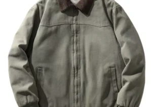 Men's Plus Size Corduroy Collar Zip-Up Jacket