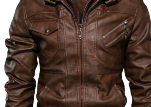 Men's Full Size Hooded Faux Leather Moto Jacket Plus Size