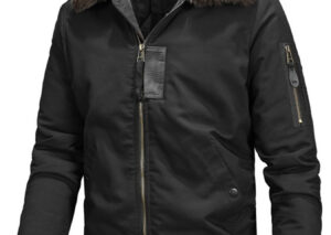 Men's Full Size Vintage Fur Collar Zip Up Jacket Plus Size