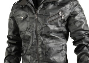 Men's Full Size Camouflage Hooded Faux Leather Jacket Plus Size