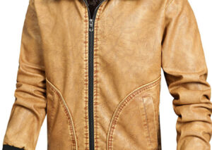 Men's Full Size Faux Leather Sherpa Collar Jacket Plus Size