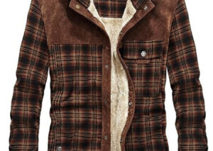 Men's Full Size Plaid Fleece Lined Snap Down Jacket Plus Size