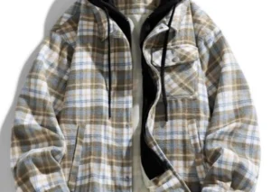 Men's Plus Size Drawstring Hooded Plaid Shirt Jacket
