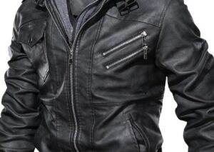 Men's Full Size Hooded Faux Leather Motorcycle Jacket Plus Size