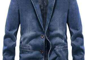 Men's Plus Size Slim Fit Long Sleeve Denim Blazer